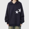 Star Graphic Oversized Navy Blue Hoodie