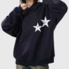 Oversized Star Graphic Hoodie Navy Blue