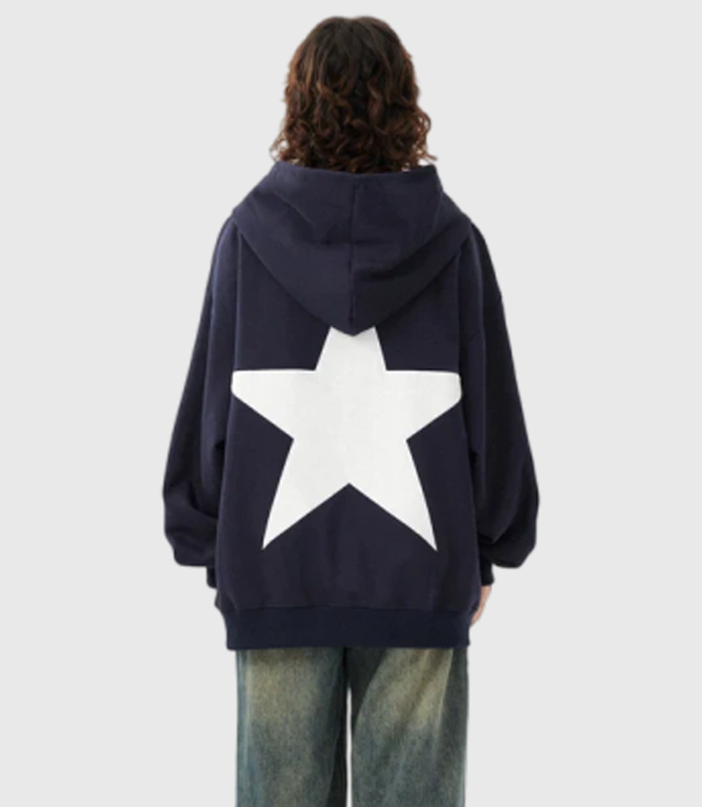 Star Graphic Oversized Dark Blue Hoodie