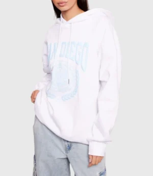 Graphic Pullover White Fleece Hoodie
