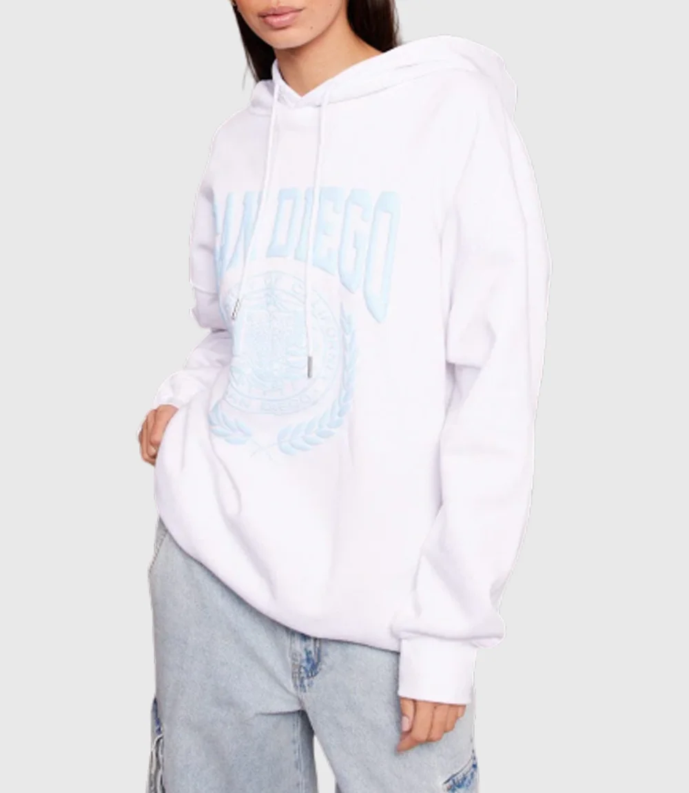 Graphic Pullover White Fleece Hoodie