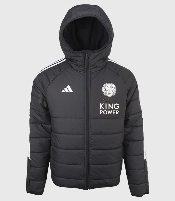 2024 Leicester City King Power Black Hooded Puffer Jacket