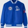 October’s Very Own NBA Philadelphia 76ers Blue Satin Varsity Jacket