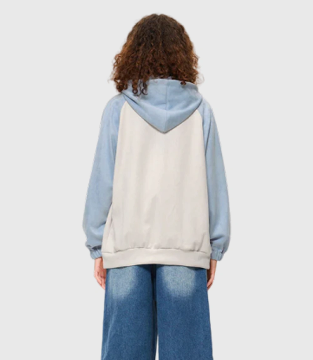 Star Patch Oversized Zipper Hoodie SKy Blue