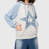 Star Patch Oversized Zipper Hoodie