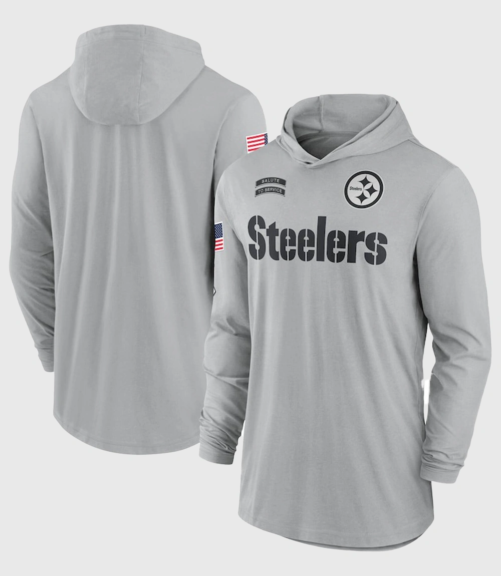 NFL Pittsburgh Steelers Nike Gray 2024 Salute to Service Lightweight Performance Long Sleeve Hoodie