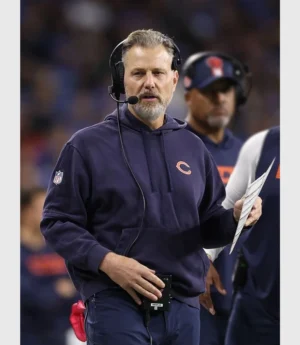 Pullover Chicago Bears Matt Eberflus Blue Sideline Club Hoodie