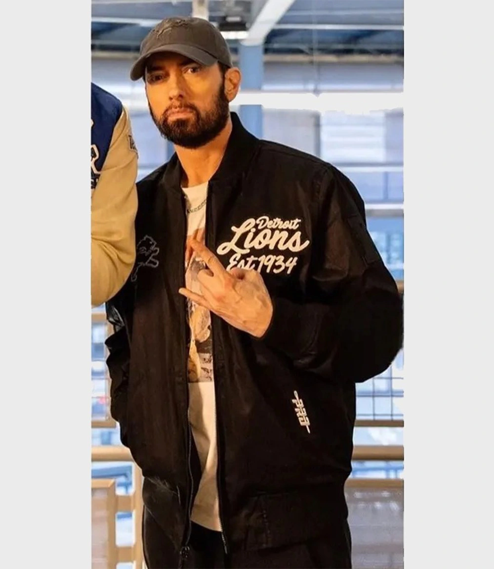 Eminem Detroit Lions Paint The City Twill Full-Zip Black Jacket
