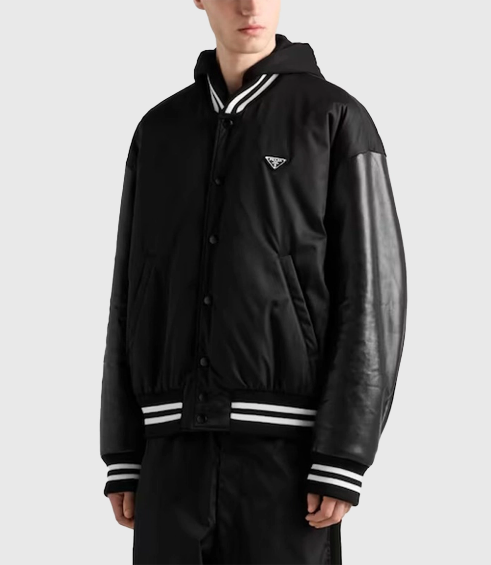 Oversized Patrick Mahomes Hooded Bomber Jacket Black