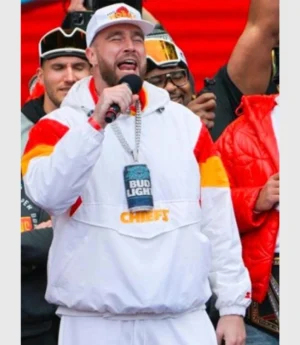 Kansas City Chiefs Travis Kelce Super Bowl Parade White Hooded Jacket