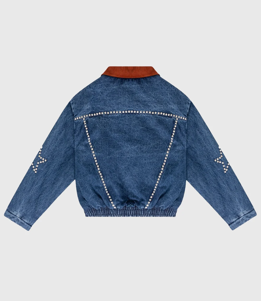 Wish Me Luck League Studded Denim Bomber Jacket For Sale