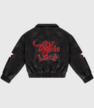 Wish Me Luck Cropped League Black Bomber Jacket