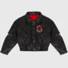 Wish Me Luck Cropped League Bomber Leather Black Jacket