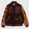 Unisex BAPE x Bounty Hunter Letterman Varsity Bomber Jacket Brown
