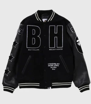 Unisex BAPE x Bounty Hunter Varsity Black Jacket