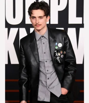 Timothee Chalamet Black Leather Blazer