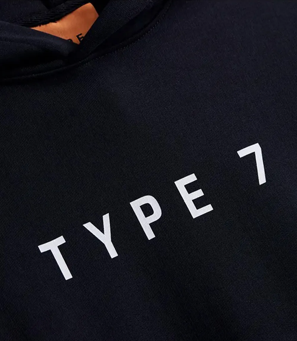 TYPE 7 Text Logo Black Hoodie