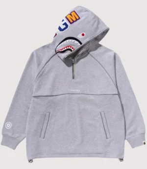BAPE Shark Logo Half Zip Relaxed Fit Pullover Hoodie