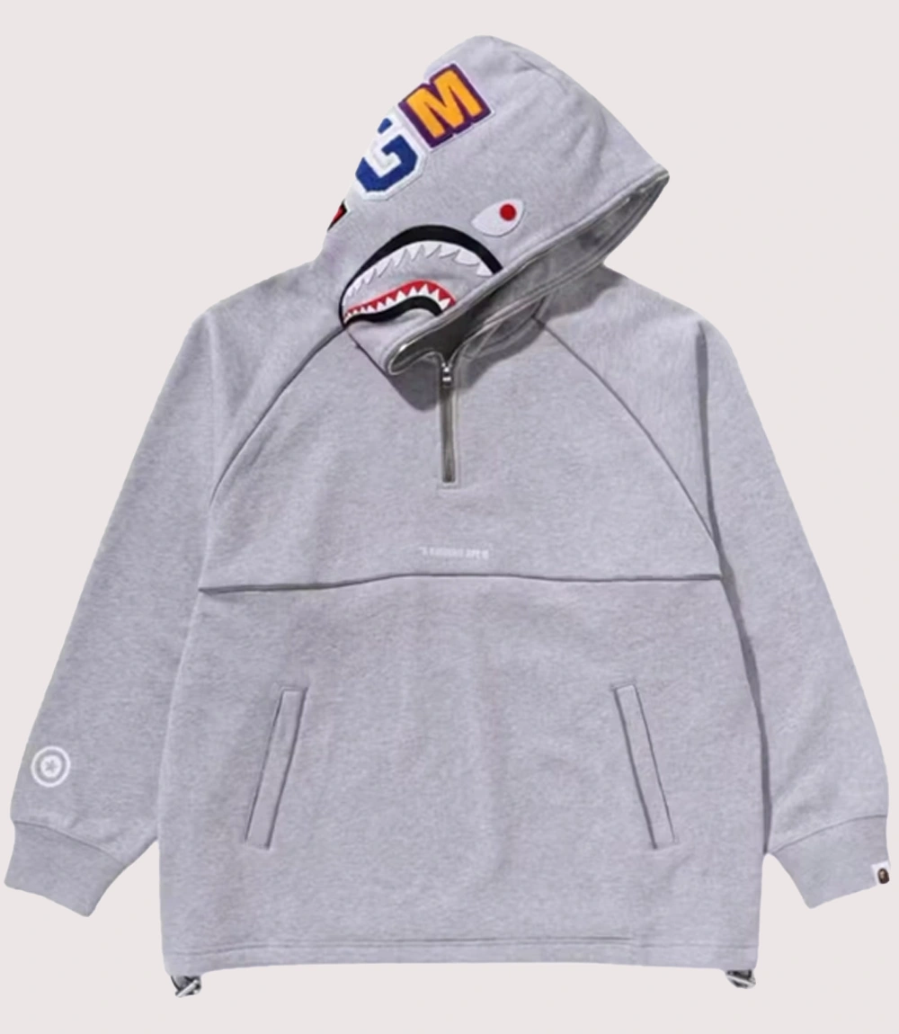 BAPE Shark Logo Half Zip Relaxed Fit Pullover Hoodie