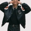 Unisex Kim Tae-Hyung Celine Black Varsity Bomber Jacket